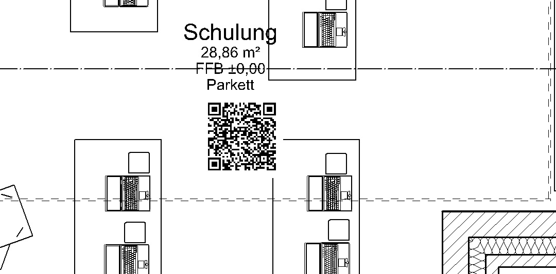 Ausschnitt eines Grundrisses mit einem QR-Code